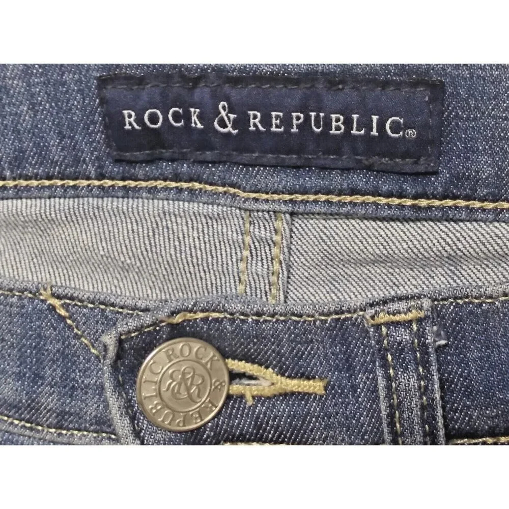 Rock & Republic Kendall Capri Jeans Sz 6 Blue Stretch Denim 32X27 embroidered EC